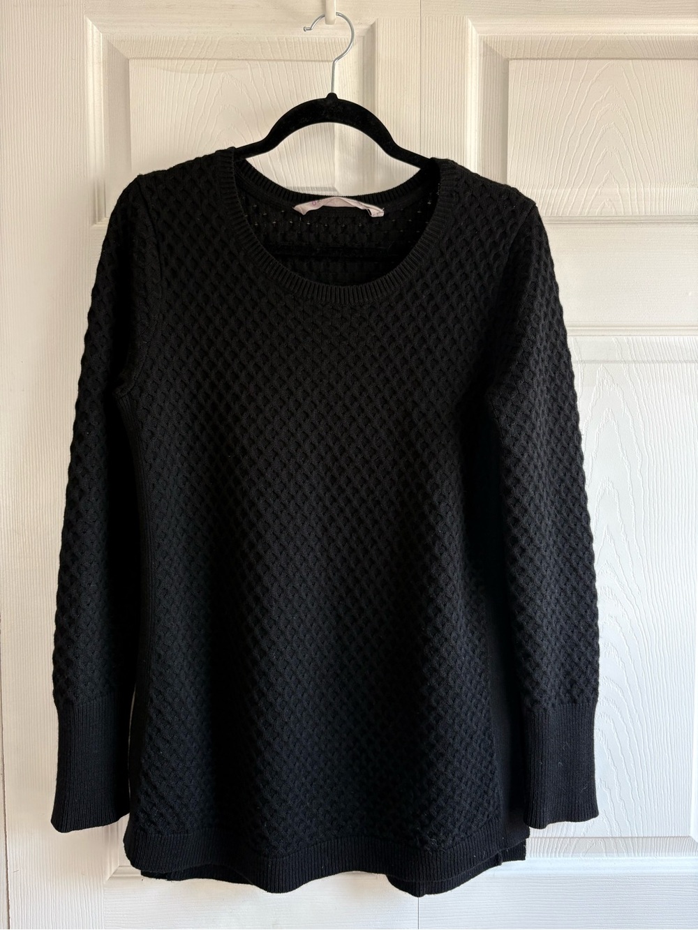 Athleta Honeycomb Tunic Sweater Black Merino Wool Blend Career Academia M Layer